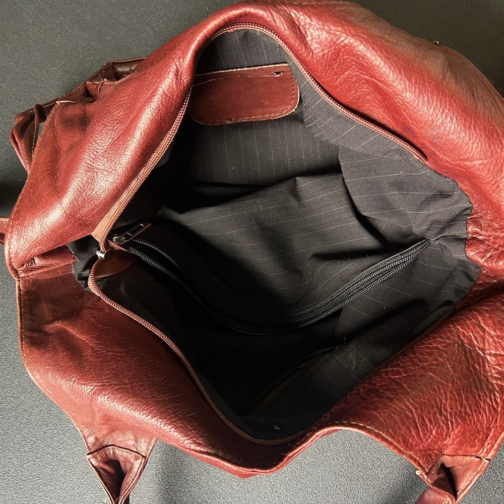 Brown Leather Hobo Shoulder Bag Pleated Slouchy Tote Boho Y2k Academia Retro - Picture 8 of 14